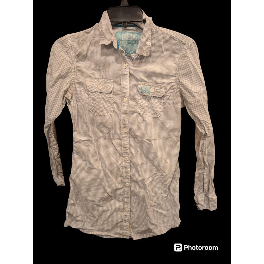 SUPERDRY Washbasket Button Up Plaid Japan Shirt Blue Green Small